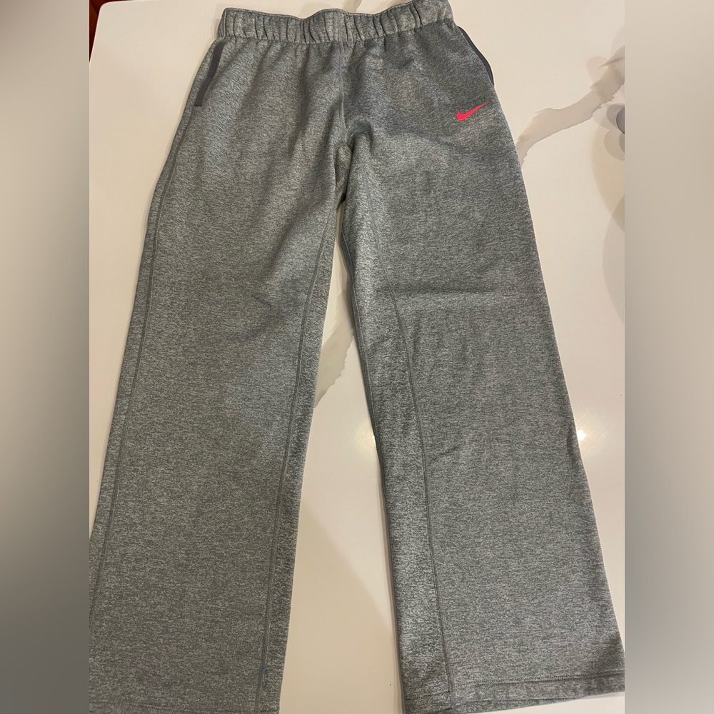 Nike Kids Gray Joggers with Pink Logo